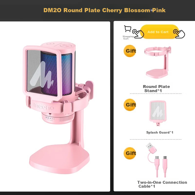 Maono Computer Microphone for Gaming Live Streaming, Recording, Noise Reduction, USB Mobile Laptop Microphone for Online Classes And Karaoke DM20 Wired Condenser Microphone DM20 Pink (Disk Version)