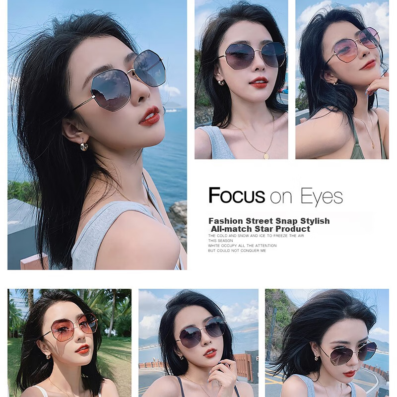 VEGOOS Sunglasses for Women, Korean Style Street Photography Metal Trendy UV Protection Polarized Driving Sunglasses SY8063
