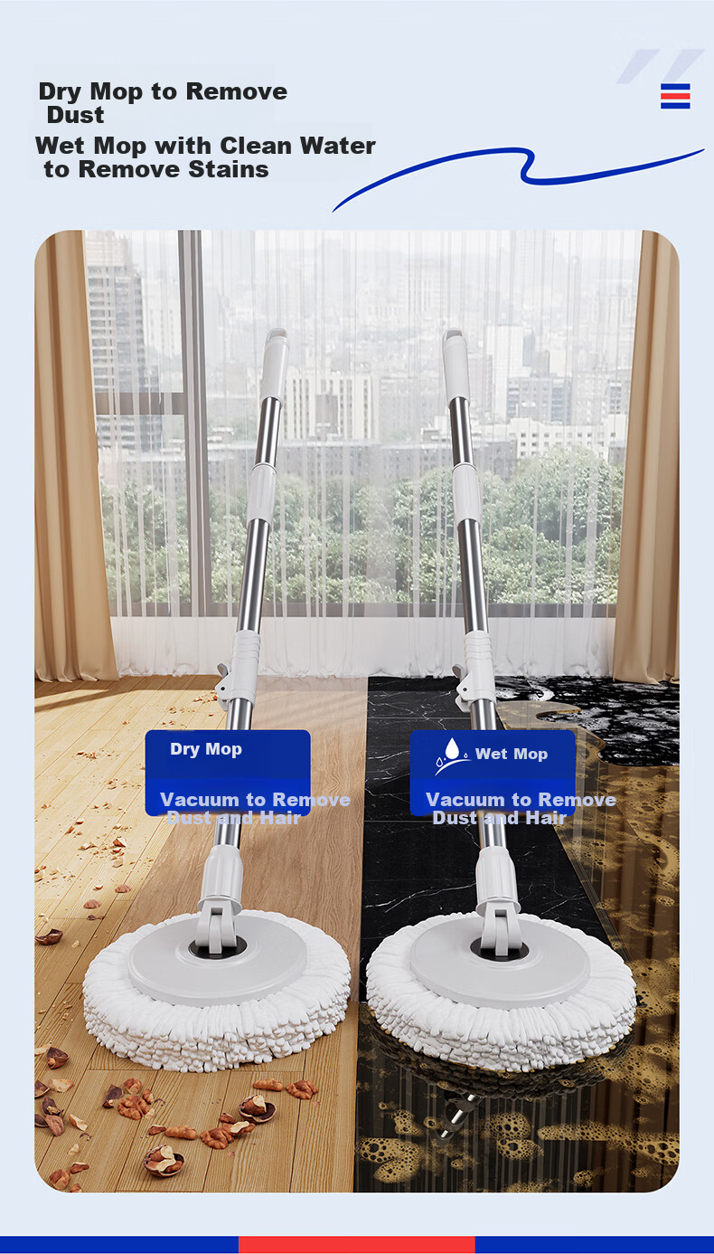 Sobam Rotating Mop, 34cm, 2 Heads, Household All-In No Hand Washing, Dual-Drive Floor Mop, Absorbent Mop Bucket Set 6