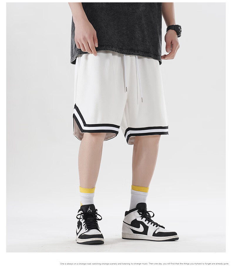 IZEXX American-Style Sports Shorts for Men, Summer Loose Basketball Pants, Breathable Quick-Dry Casual Five-Point Shorts IZ56 White 2XL 4