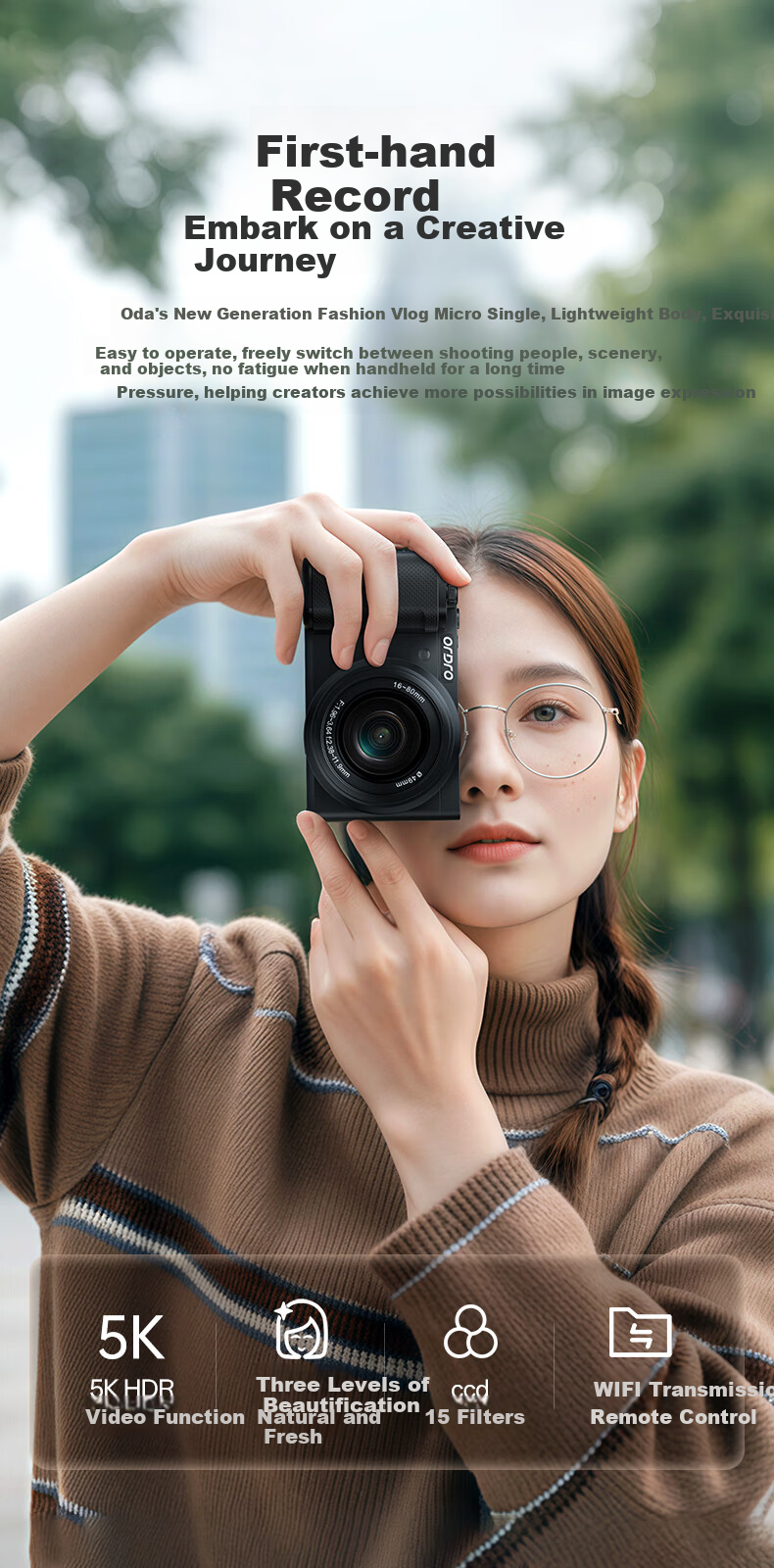 ORDRO 5K Optical Zoom Digital Camera with Intelligent Beauty CCD, Mirrorless Camera for Live Streaming, Vlog, Entry-Level Precise Focus, Student Video Recording, DSLR Camera, Compact And Portable 7