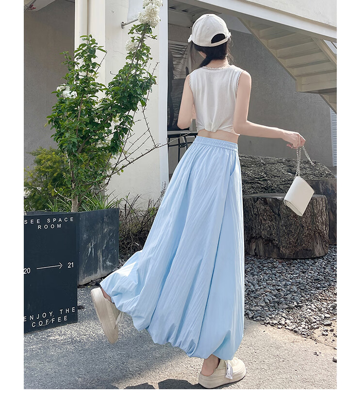 Free Style Bud Half Skirt Women 2026 Summer New Elastic High Waist Draped Slim Lantern Skirt Lazy A-Line Mid-Length Skirt 21