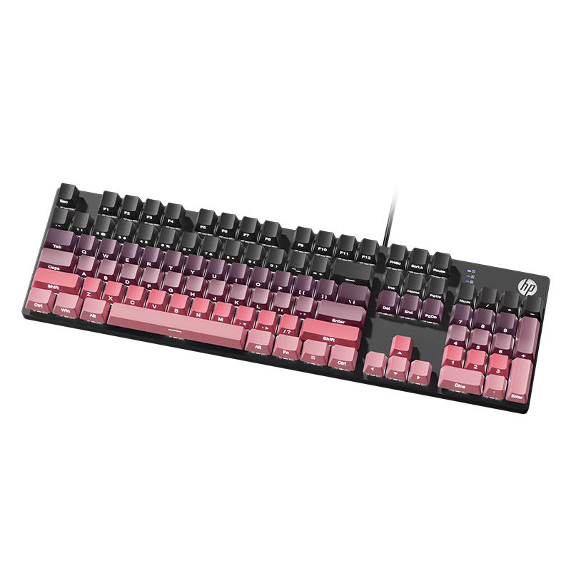 HP Mechanical Keyboard for Office, E-Sports And Gaming, Wired, Compatible with Desktop And Laptop Computers, Side-Engraved Gradient Blackberry Pink White Light Tea Switches, 104 Keys