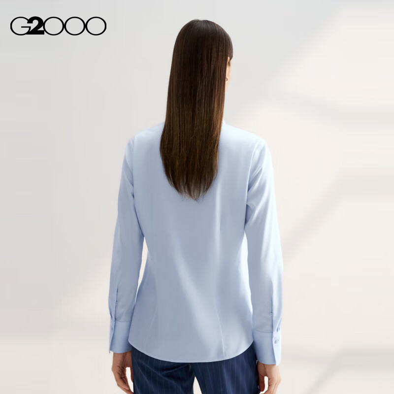 G2000 [With Free Bow] Women's Skin-Friendly Cotton Long Sleeve Shirt for Spring And Summer, Ice Blue, Size 38