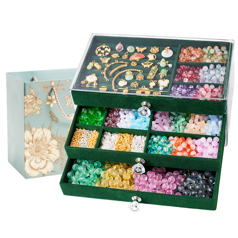 Dimoarch Children's Vintage-Style Beading Gift Box Toy, Girls' Birthday Gift, Hair Accessories, Glass Craft DIY, Pretend Play, Ultimate Editio