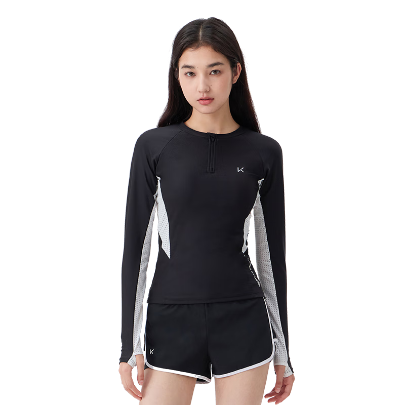Keep Women's Two-Piece Long-Sleeve Swimsuit with Sun Protection for Curvy Girls, Plus Size Hot Spring Swimming Costume 987 Purple S