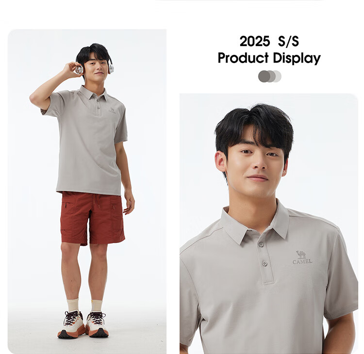 CAMEL Outdoor Polo Shirt Quick-Dry Running Men's Spring And Summer Breathable Cool-Feeling Loose-Fit Collared Short-Sleeve Top 5012J S 11