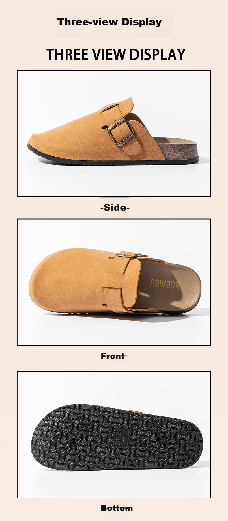 Taxiang Baotou Birkenstock-Style Women's Faux Leather Slip-On Mules, Versatile Outdoor Wear, TQ671, Apricot Color, Size 36/37 22