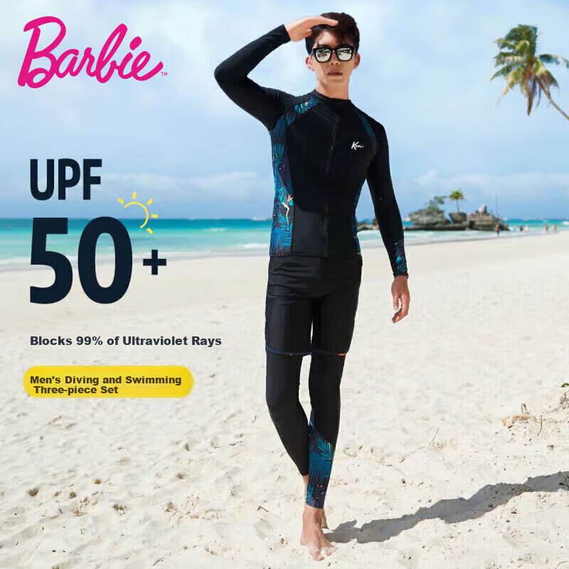 Barbie Couple's Wetsuits, Women's Two-Piece Long-Sleeve Sun Protection Jellyfish Suit, Snorkeling Suit, Surfing Suit Set, Slimming Swimwear