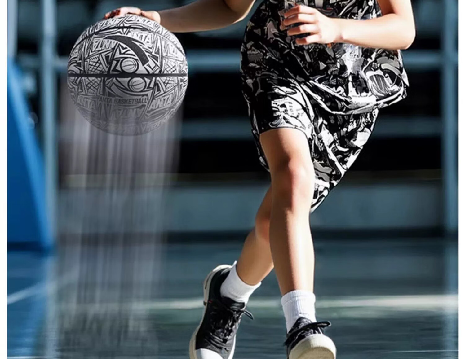 ANTA Basketball Size 7 Rubber Ball for Children, Teenagers, Students, Competition And Training, Durable Basketball, Classic Black 10