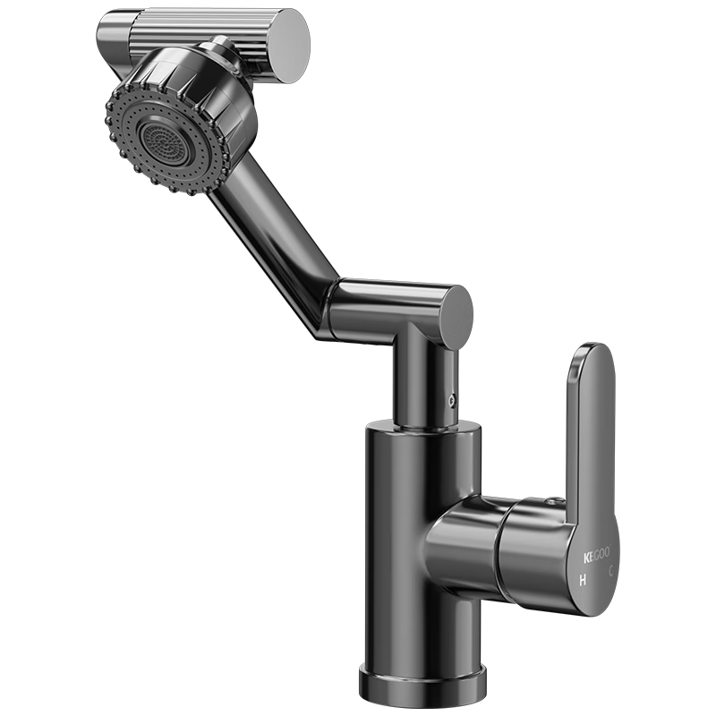 KEGOO Mechanical Arm Universal Washbasin Faucet Gun Gray, Basin Bathroom Cabinet Sink Handwashing Pool Hot And Cold Tap K1026