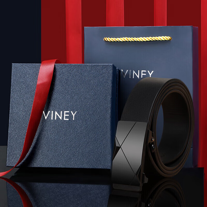 Мужской ремень Viney из натуральной кожи, автоматическая пряжка, светлая роскошь, подарок на день рождения/Валентина для парня или мужа, черный