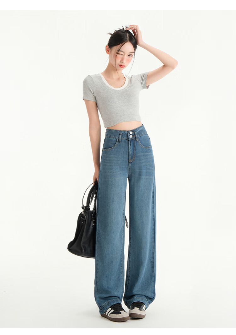 Langsha Tencel Denim Wide-Leg Pants for Women High Waist Slimming Lightweight Spring Summer New Loose Ice Silk Straight-Leg Trousers 18