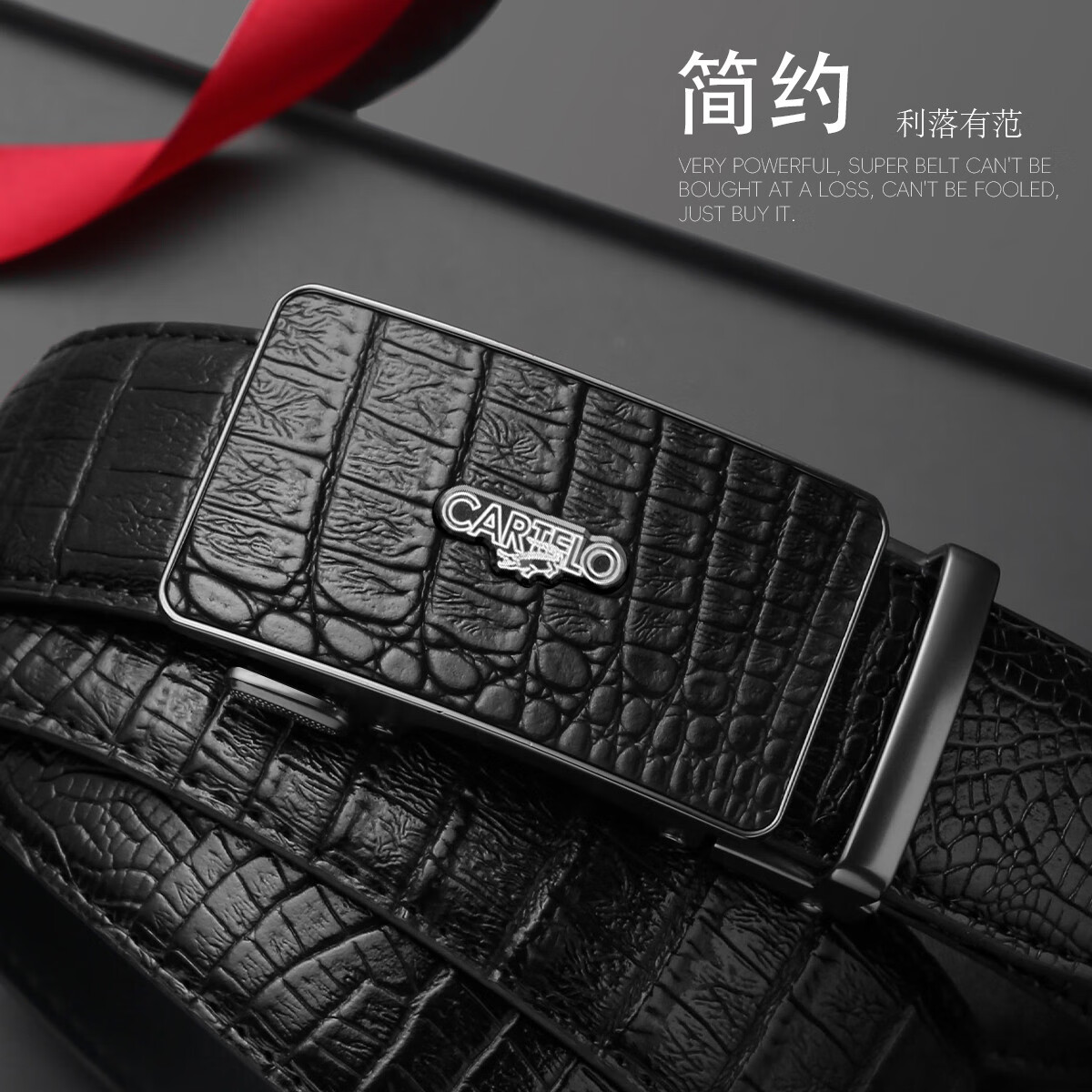 CARTELO Men's Leather Belt, Business Trendy Middle-Aged And Young Waistband, Alligator Pattern Automatic Buckle Casual Trouser Belt, Gift for Boyfriend