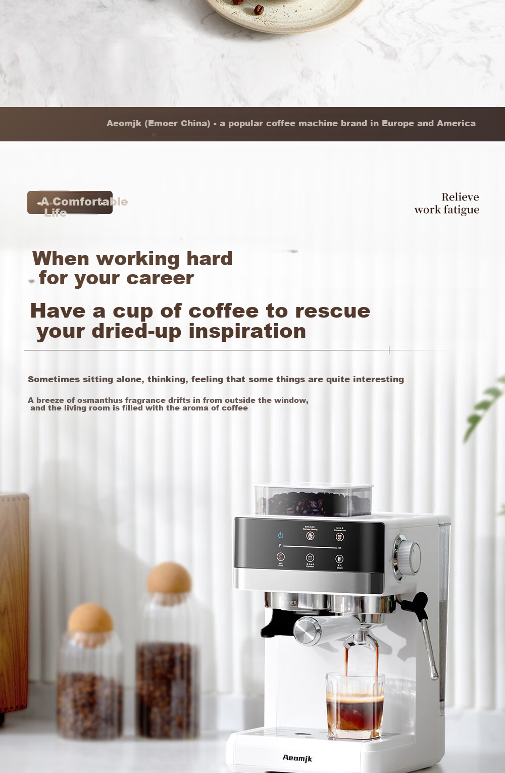 AEOMJK Aimo Ke Cold Brew Coffee Machine with Built-In Grinder, Semi-Automatic, Home Italian-Style Cold Brew, 2-Minute Milk Frother Coffee Maker CM5520 16