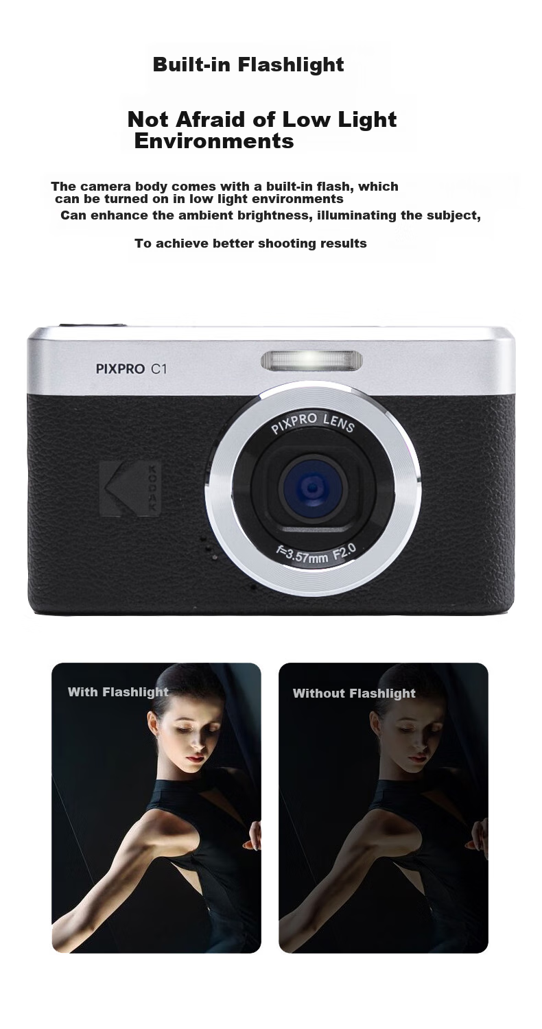 KODAK C1 Flip Screen, 2.8-Inch 13MP, 26mm Wide-Angle, 1080P HD, Ultra-Thin Portable Selfie Digital Camera, Black Kit (Camera + 32GB TF Card + Case) 4