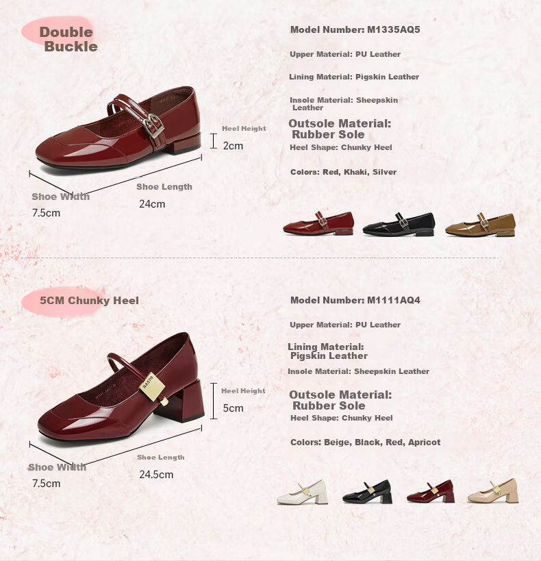 BASTO [Qiao Xin Same Style] Monet Garden 26 Autumn Beautiful Red Mary Jane Shoes, Women's Flats, Wedding Shoes 7