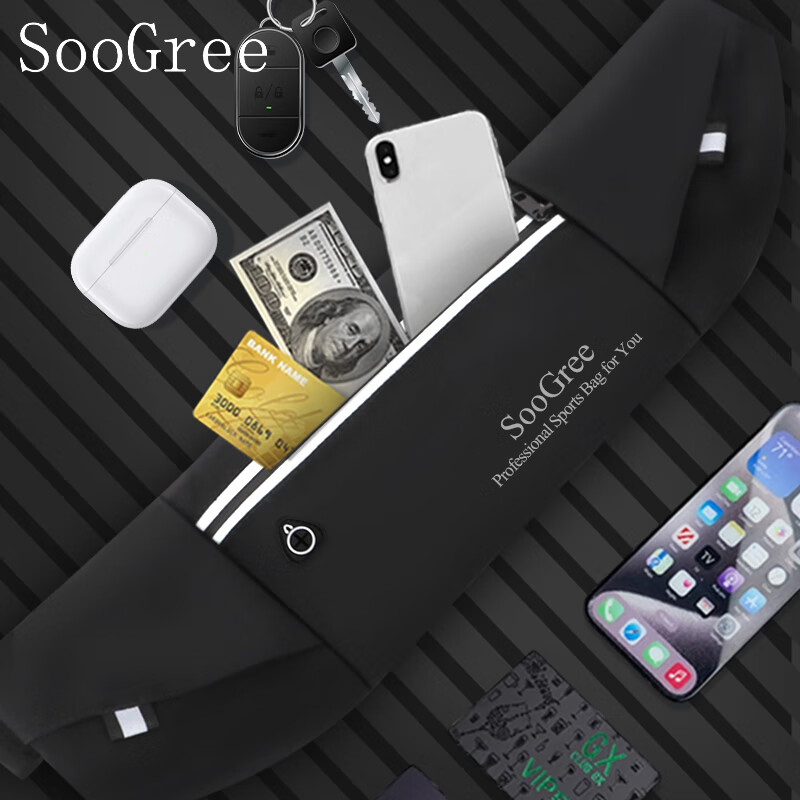 SooGree Sports Running Waist Pack with Phone And Earphone Holder, Adjustable Belt, Portable Outdoor Storage Gear