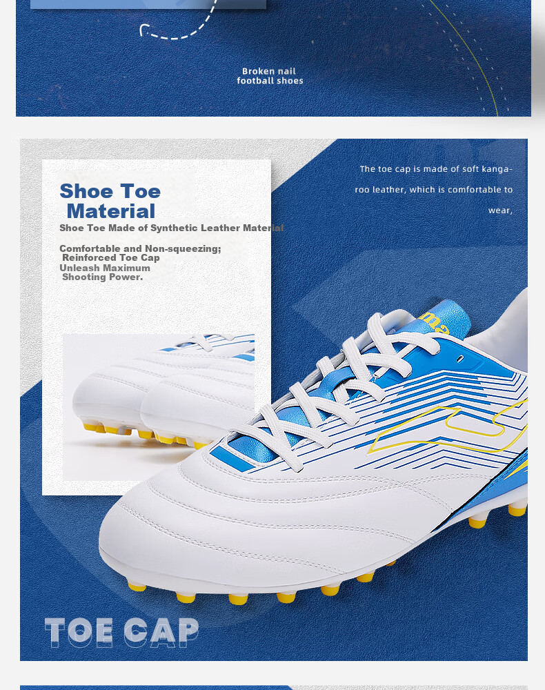JOMA Adult Soccer Shoes for Men, Youth And Students, MG Short Studs Breathable Professional Football Training Shoes, White And Blue, Size 45 3