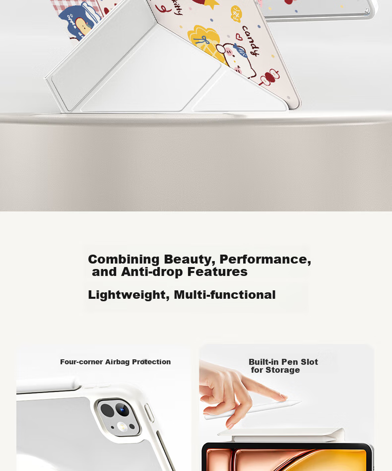 RBP Compatible with 2025 New IPad 11/10 Case, A16 Chip 10th Generation Tablet Protective Cover, Upgraded 3Y Foldable Magnetic Detachable Anti-Bend Pen Holder Apple Kitty 1