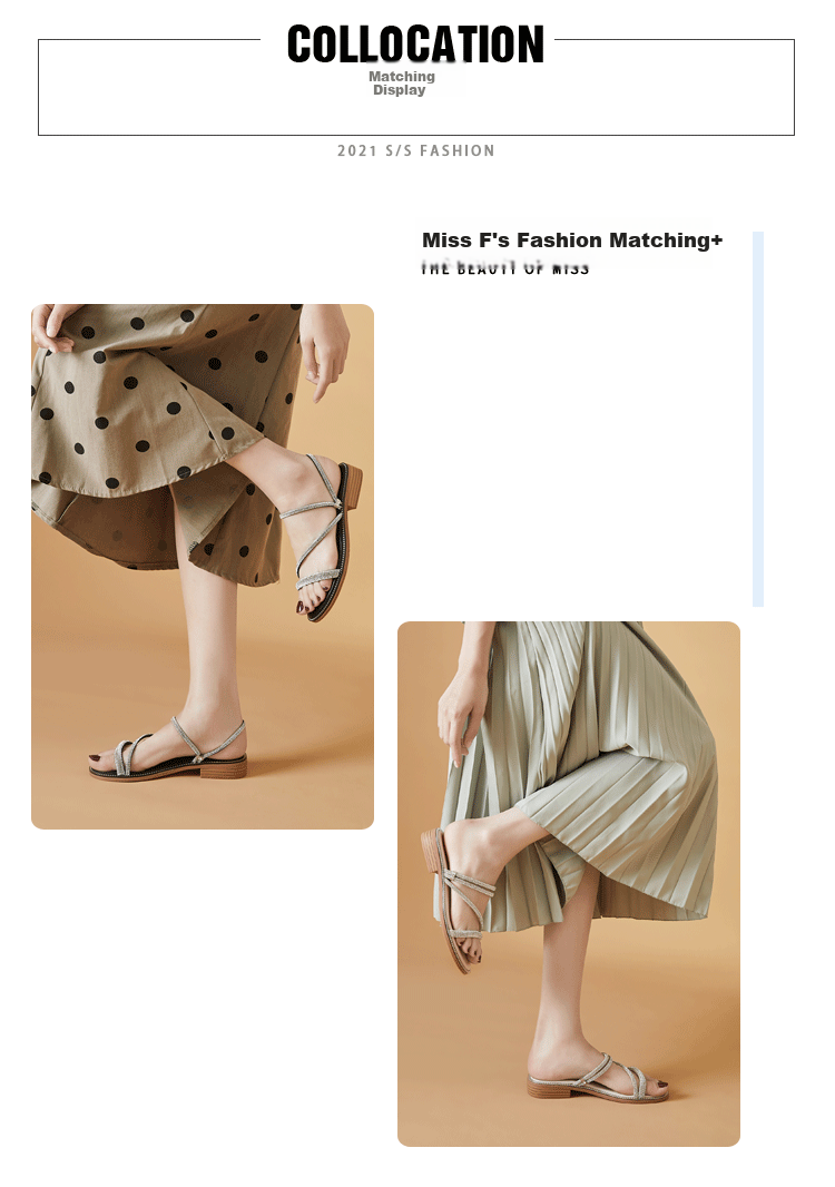 DAPHNE Women's Comfortable Chunky Heel Sandals with Rhinestone Decoration, Fashionable Two-Way Slippers, Low Heel Beach Shoes, Women's Footwear, Beige, Size 39 2