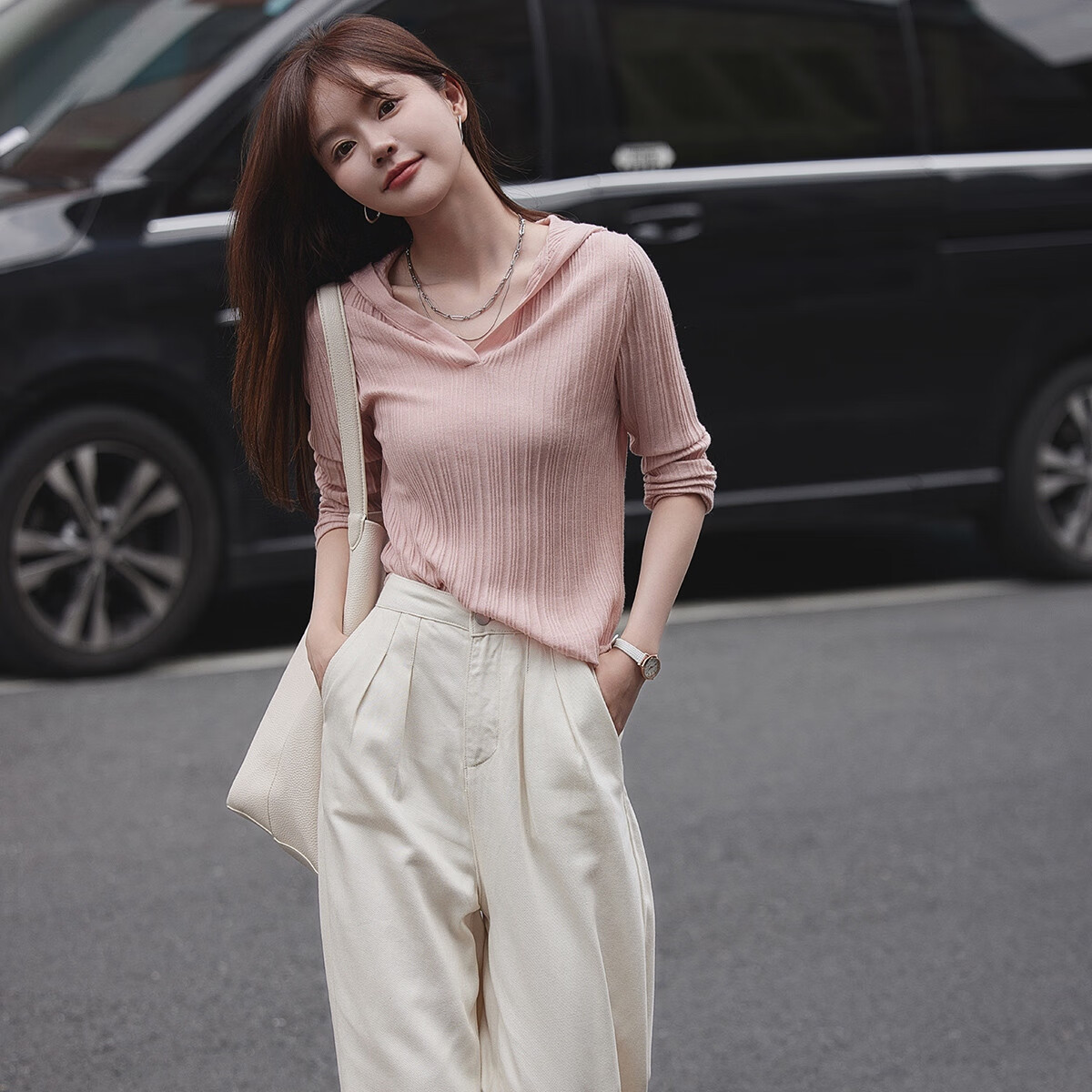 Mt [Hooded Knit Sweater], Autumn Striped Textured Hooded Casual Pullover Long Sleeve Sweater for Wome