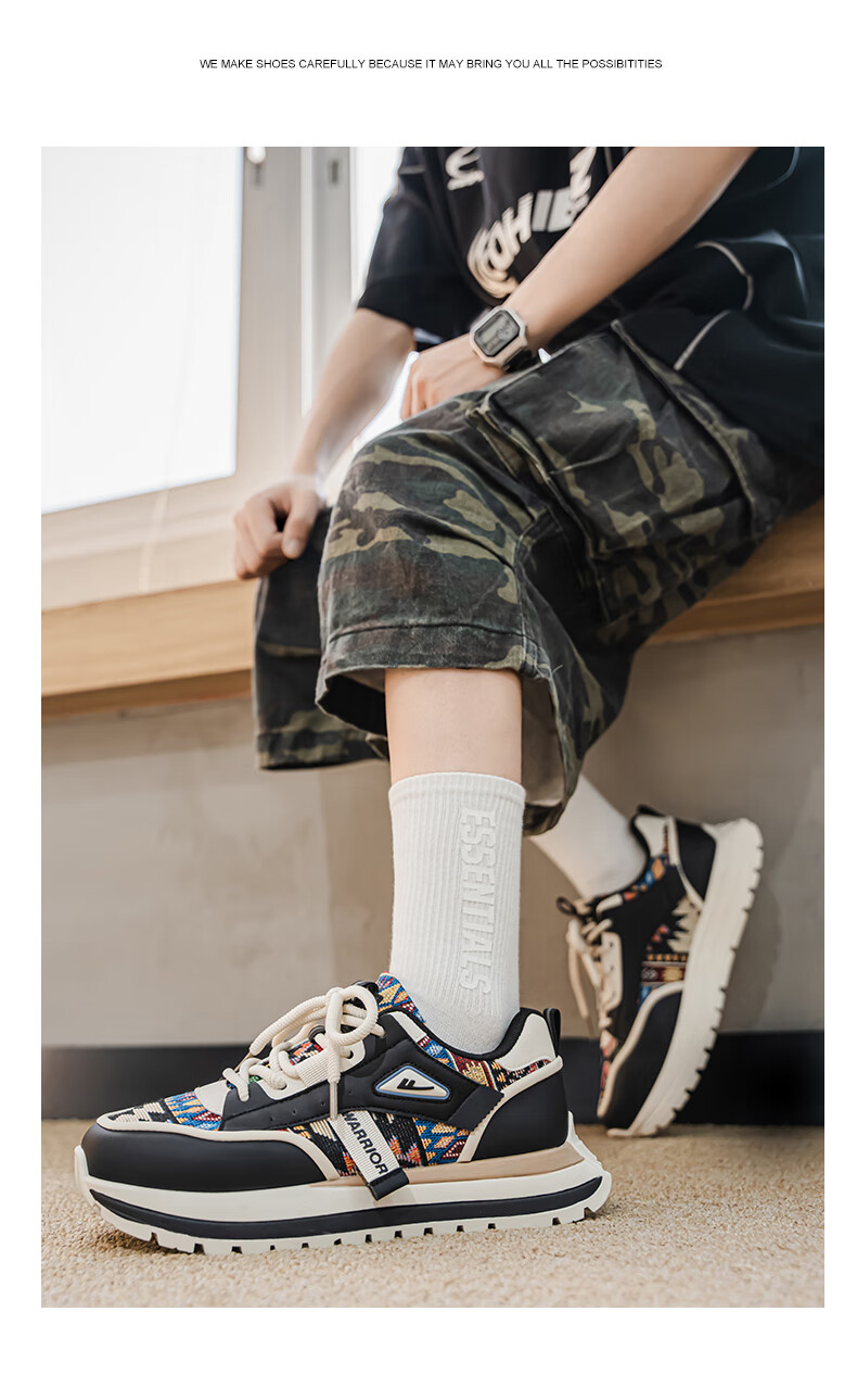 Warrior Men's Sneakers 2025 Summer New Sports Casual Shoes Versatile Thick Sole Height Increasing Shoes for Men Beige Color 39 16