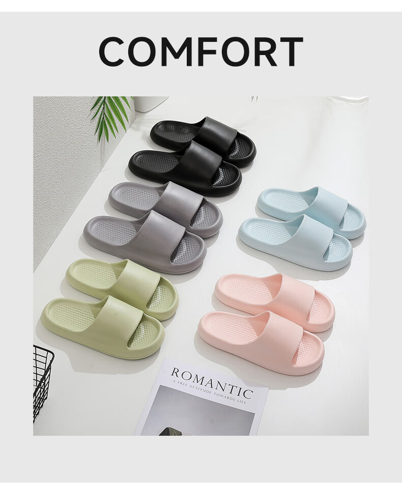 GUOLUOFEI Home Slippers for Men And Women, Indoor Bathroom Non-Slip Thick-Soled EVA Squishy Feeling Slippers for Couples, Cream Green, Size 44-45 1