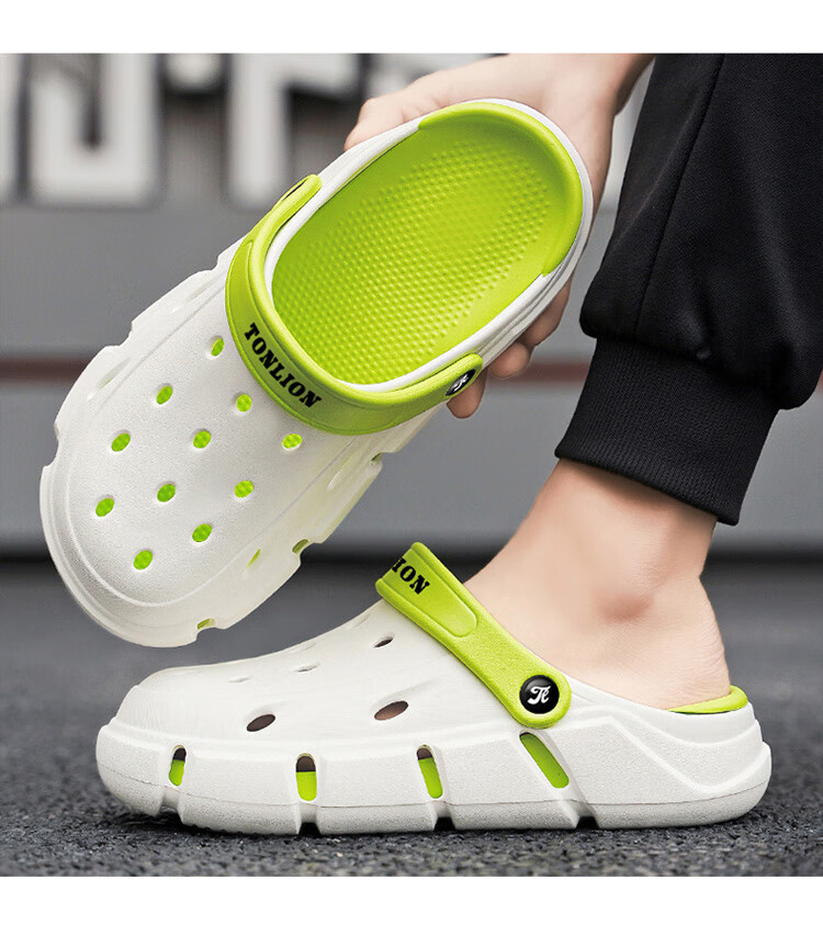 TonLion Perforated Shoes, Men's Summer Outdoor Sandals, Casual Couple Style Beach Slippers, Beige Brown, Size 38/39 9