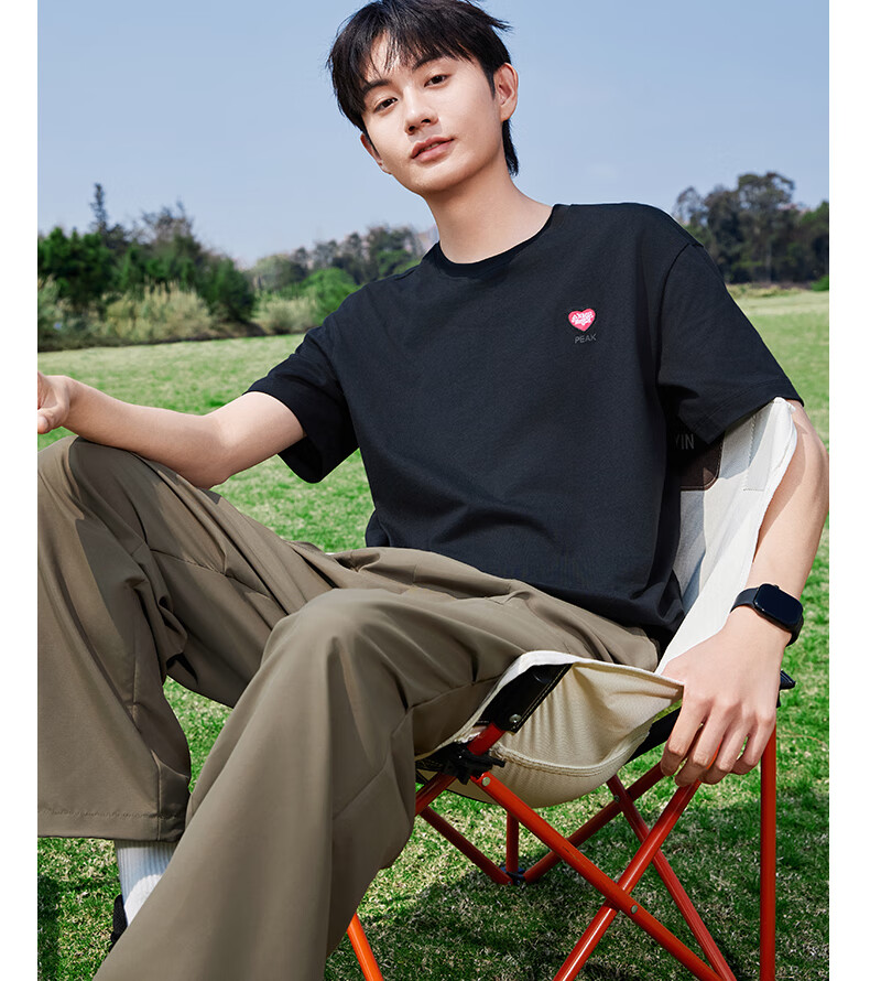 PEAK Men's Summer Short Sleeve Pure Cotton Casual Loose Breathable Outdoor Xinjiang Cotton Sports Base T-Shirt DF652430 84
