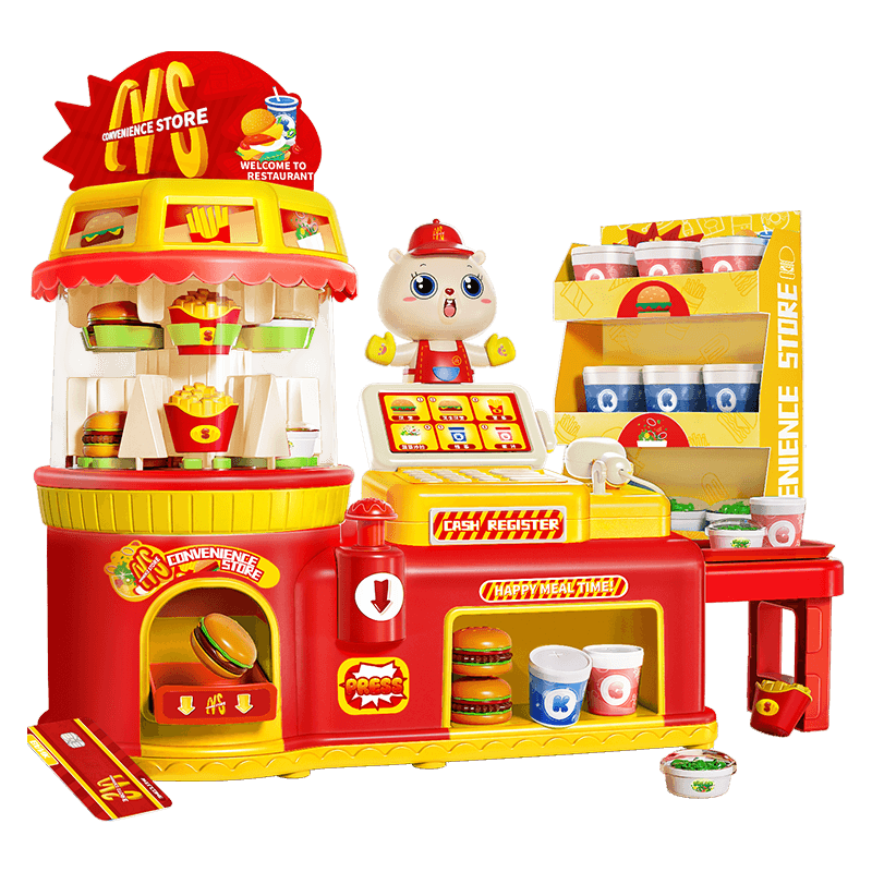 Kakabeier [Voice Interactive Hamburger Machine] Children's Kitchen Toy for Girls Aged 3-6, Pretend Play Supermarket Cash Register Convenience Store