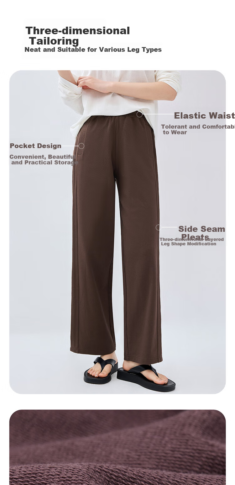 Giordano Women's Cotton Side Bone Pleated Wide-Leg Pants with Elastic Waist, Knitted Casual Sports Trousers 05415455 4