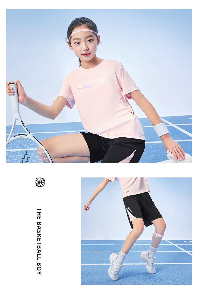 ERKE Children's Sportswear, Boys And Girls Outdoor Short-Sleeve Set, Summer Wear, Pure White, Size 165 17