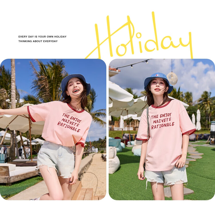 TonLion 2026 Summer Color-Block Crew Neck Short Sleeve Women's T-Shirt Trendy New Hot Style Tee 6