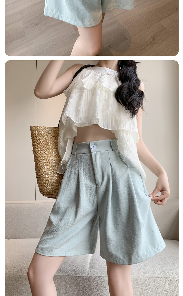 BOPRUIEY Milk Puff Yamamoto Shorts for Women, New Summer 2025 Style, Commuter Loose High-Waist Casual Slimming Suit Knee-Length Pants 8