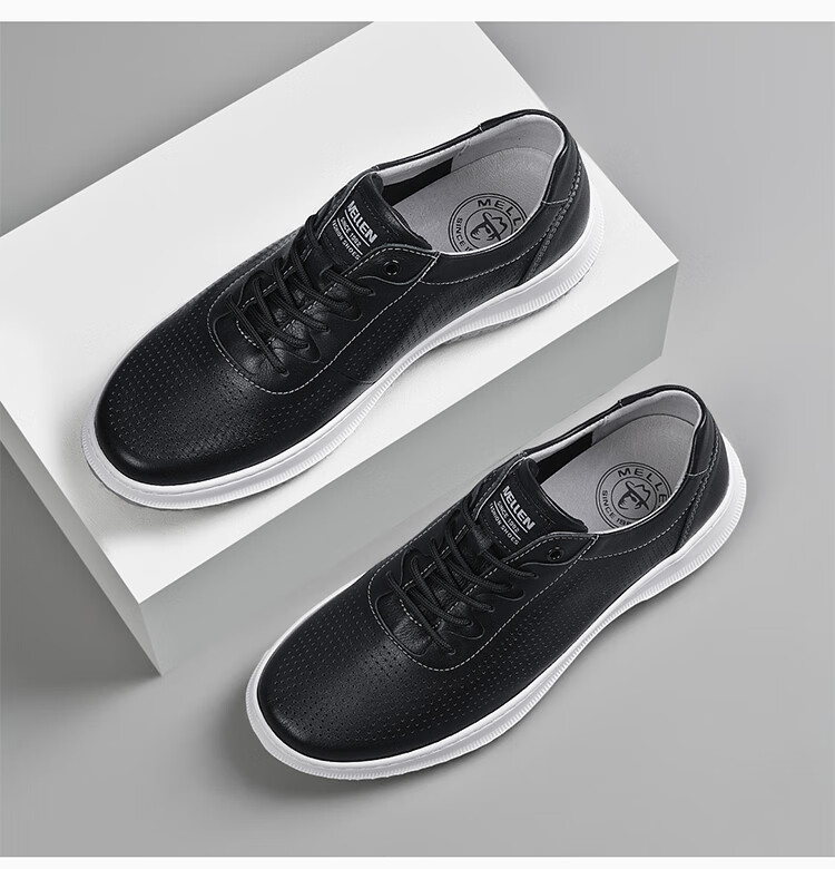 MELLEN White Sneakers Breathable Leather Shoes Thin Casual Skateboard Shoes Men's Sports Casual Shoes MYB87333 White 41 2