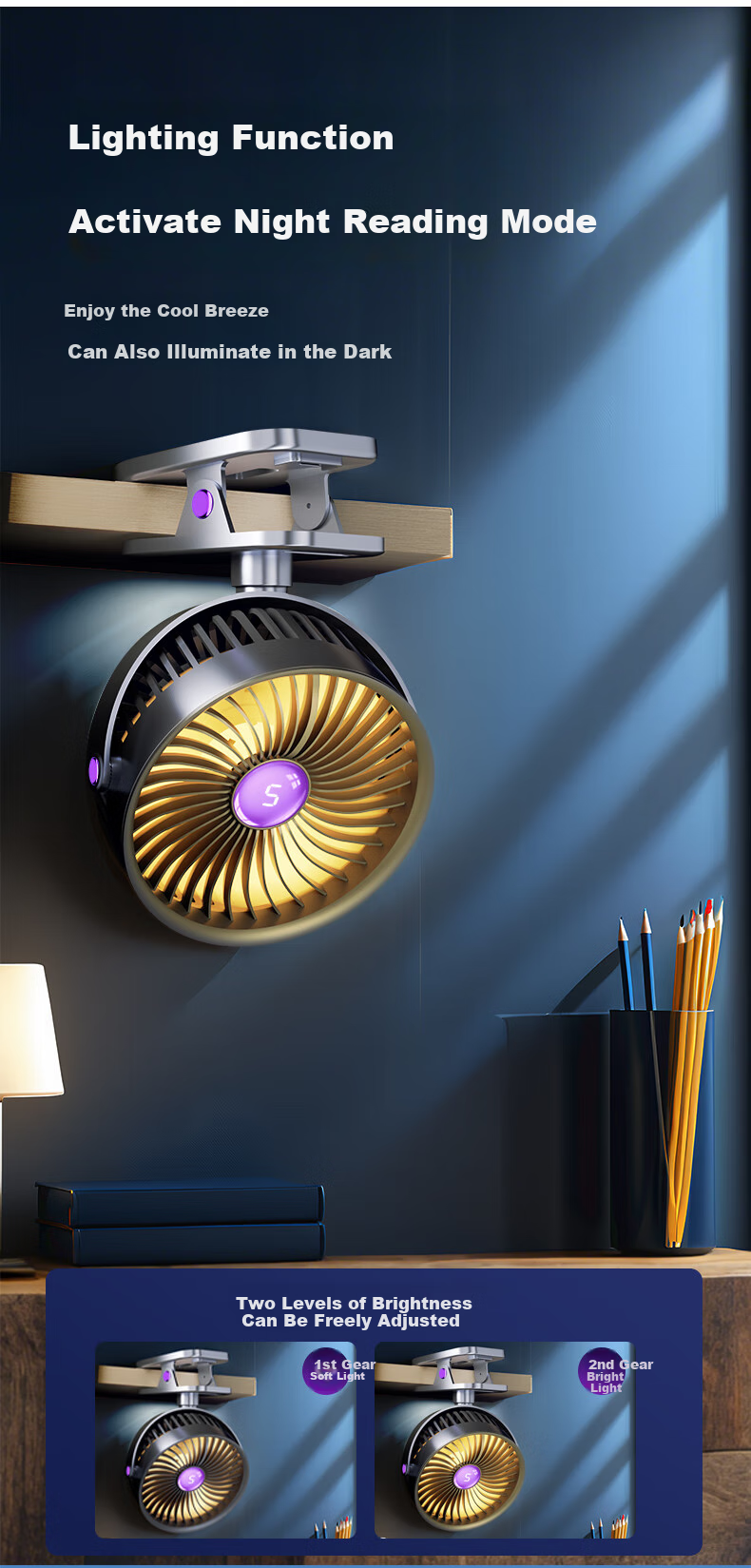 KOVOL [8-Inch Automatic Oscillating] Desktop Mini Fan Air Circulator Clip Fan for Dorm Students, Office Desk USB Cold Mini Fan Turbine Mini Electric Fa 5