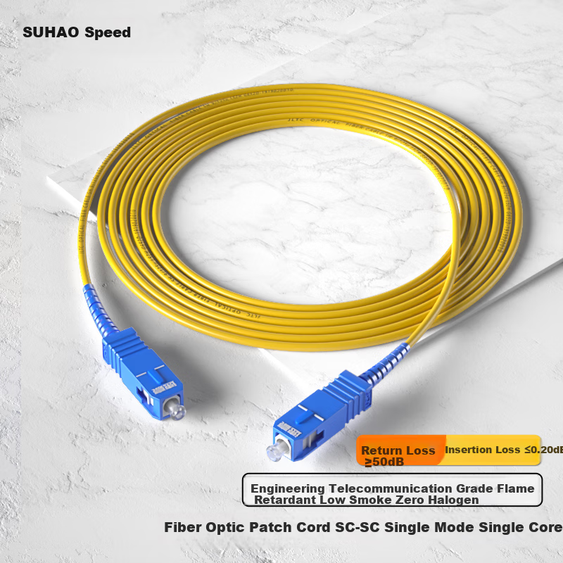SUHAO Telecom-Grade Fiber Optic Patch Cable SC-SC Single Mode Single Core Low Smoke Zero Halogen Fiber Optic Cable Single Mode Fiber Optic Patch Cable 3.0 Transceiver Pigtail Connection Cable 1 Meter SH-3SCSC01