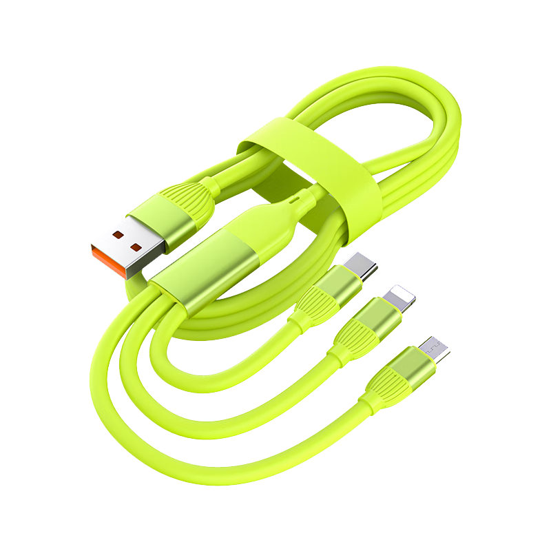 Aomake Three-In Charging Cable, One-To 100W Fast Charging Type-C Multi-Head Compatible with Apple IPhone, Xiaomi, OPPO, Samsung, Huawei, Vivo, Android, And Car Use