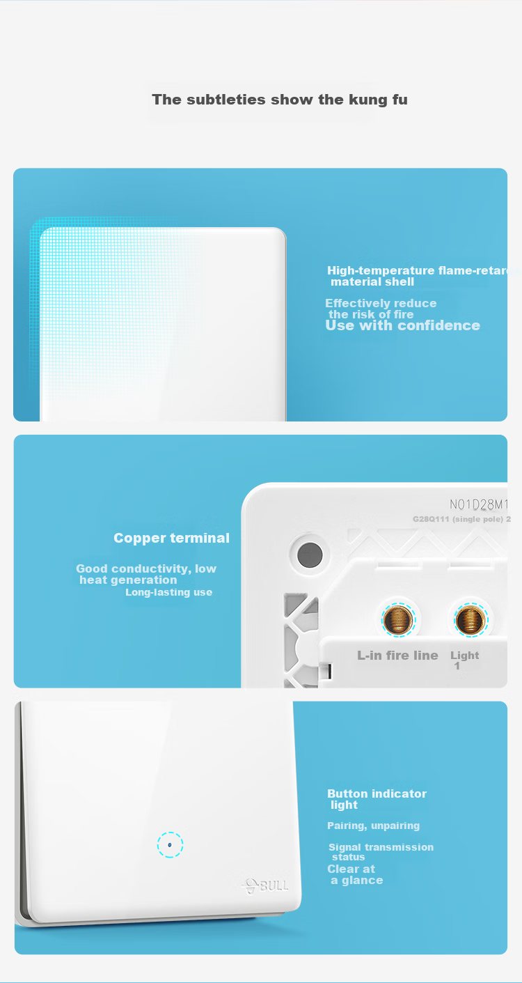 BULL Switch Panel, Wireless Remote Control Switch, Two-Position Switch, Smart Switch with Adhesive Backing, Q214 White, Self-Adhesive 13