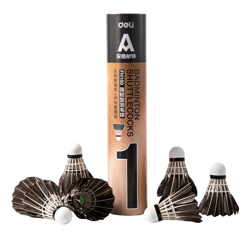Deli Durable Black Goose Feather Badminton Shuttlecocks, Pack of 10, Natural Feathers for Professional Competition And Training