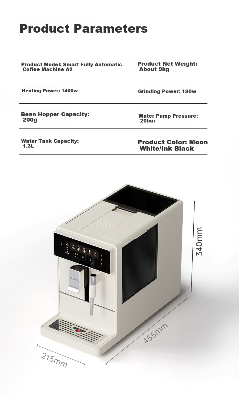 KAxFREE [Mid-Autumn Festival Gift] A2 Coffee Machine for Home And Office, Fully Automatic Italian American-Style Grinder All-In Machine, Hot And Cold Dual Extraction, DIY Milk Frother, Smart Extraction Golden Cup Quality 9