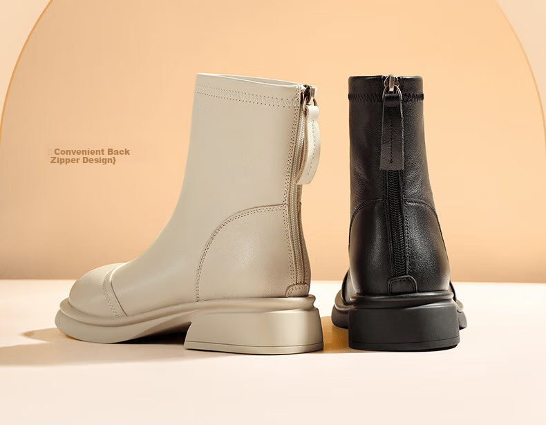 Belle Genuine Leather Fashion Boots 2025 Winter New Elastic Short Boots Slim Boots B1538DD5 Vitality Beige Size 36 3
