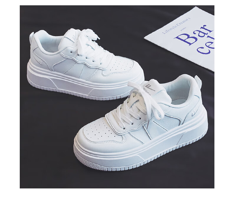 Warrior Women's Shoes, White Sneakers, Skateboard Shoes, New Spring 2026 Leather Dad Shoes, Thick-Soled Heightening Versatile Casual Sports Shoes 8