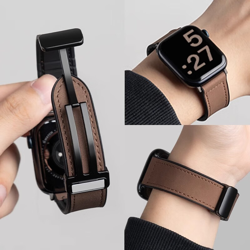 Iboann Compatible with IQOO WATCH GT Strap, Crazy Horse Leather Texture, Vivowatchgt Watch Strap, Magnetic New Folding Buckle Leather Band, Sports Replacement Accessory for Men And Wome