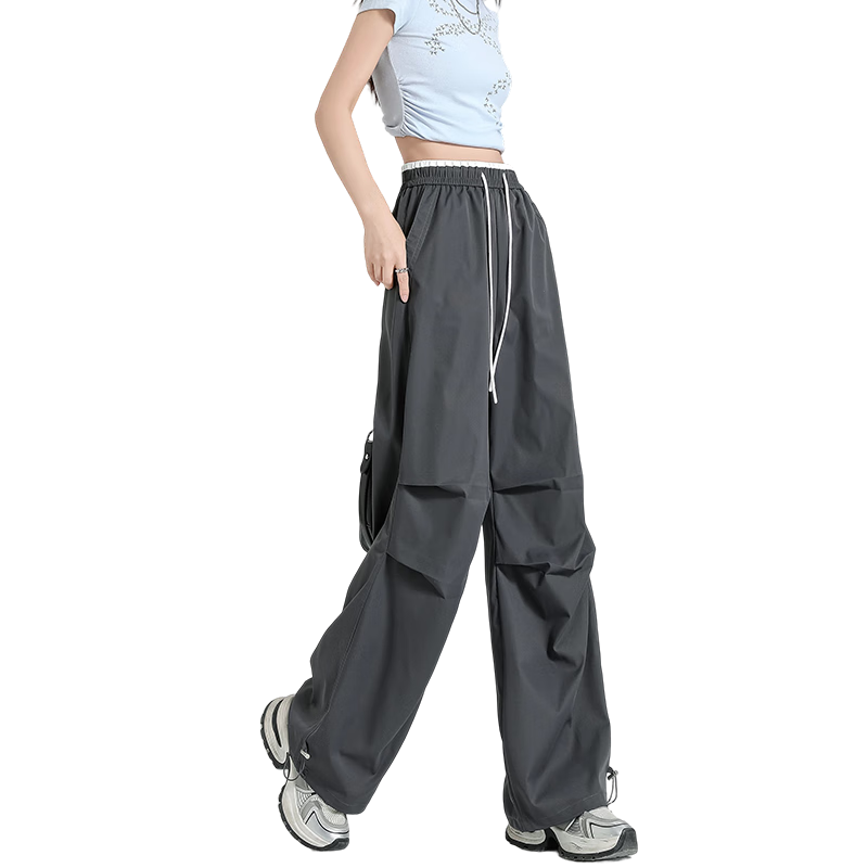 Free Style Paratrooper Cargo Pants for Women Spring Summer High Waist Draped Casual Wide Leg Ice Silk Quick-Dry Hiking Sports Pants
