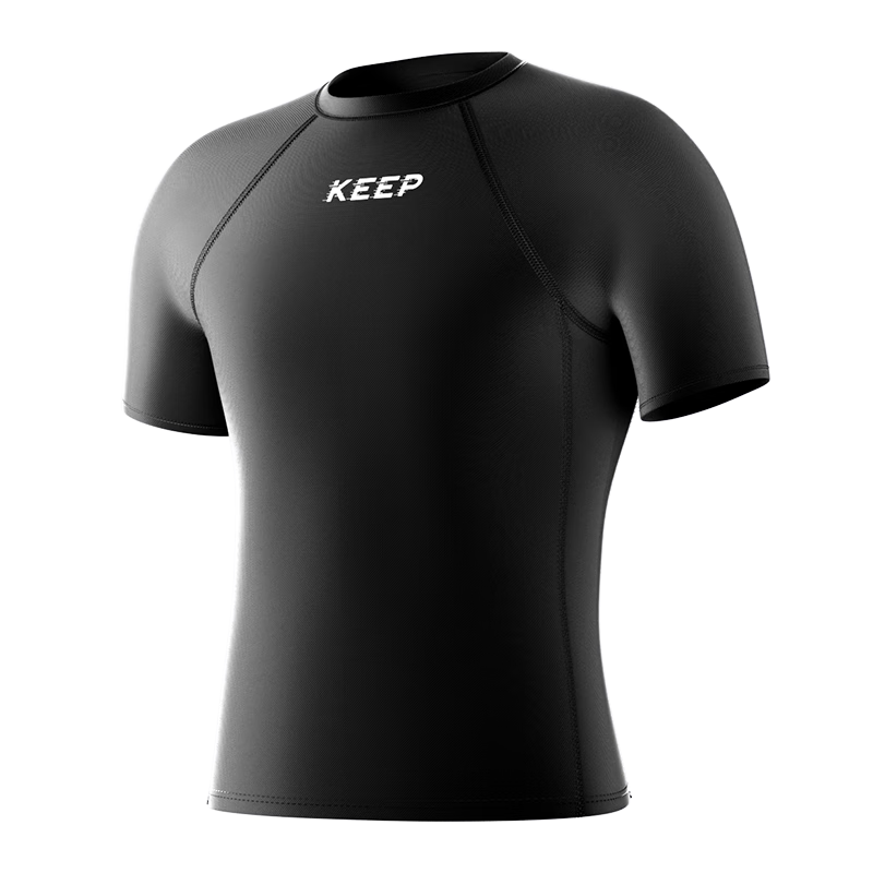 Keep Men's Swimwear, Hot Spring Short-Sleeve Solid Color High-Elastic Swimsuit, Quick-Dry Surfing Suit, 1291 Black, XL