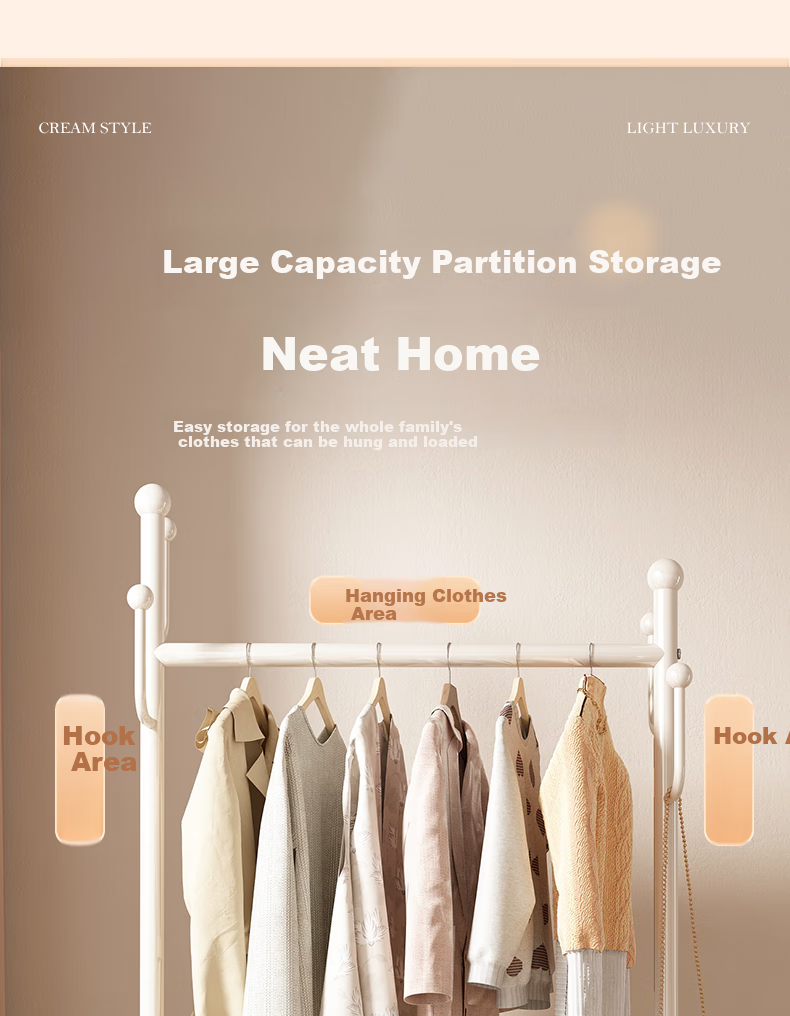 Shengnuoyilin Floor-Standing Coat Rack with Wheels, Movable Clothes Hanger, Simple Bedroom Coat Stand, Home Use Garment Rack, White, 60cm 4