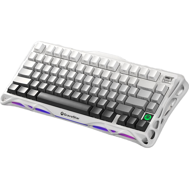 GravaStar Gasket Mechanical Keyboard, Gaming Wireless Wired Bluetooth Tri-Mode, Customizable Side Engraved Keyboard, GS K1 Gradient White
