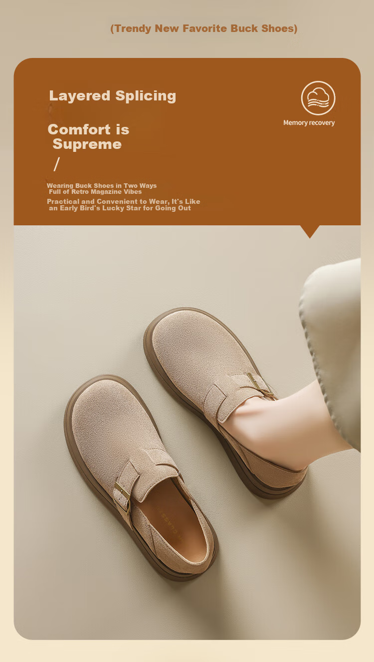 ZHR Thick-Soled Birkenstock-Style Shoes for Women, Retro Full-Coverage Round Toe Casual Women's Shoes, Lightweight Slip-On Flats JF202 Khaki 37 2